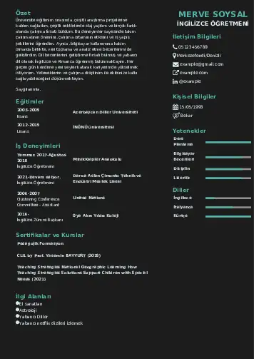 Yabancı Dil Öğretmeni Cv Örnekleri cv indir